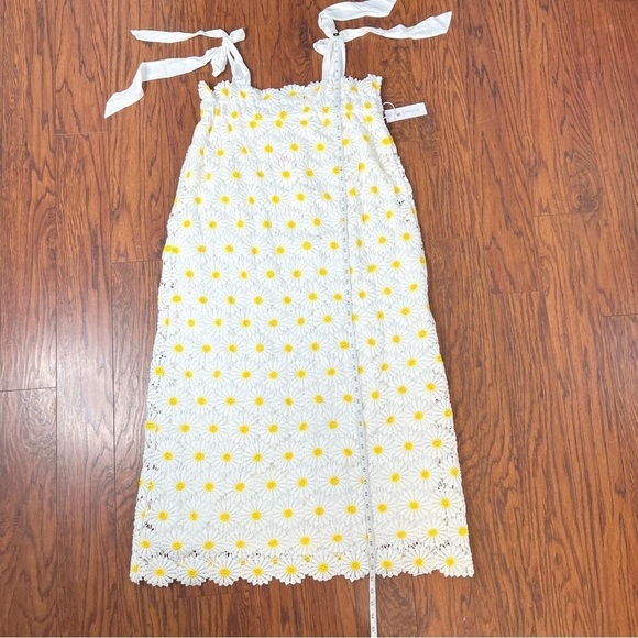 J. Marie Jenna Tie Strap Square Neck White Floral Daisy Lace Shift Midi Dress - Picture 14 of 16